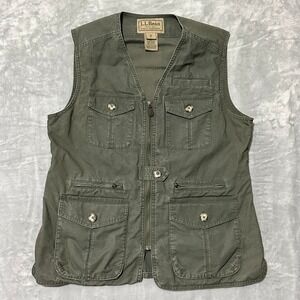 LL Bean - Vintage Mens Vest - Travelers Fishing Green Safari 261600 - M